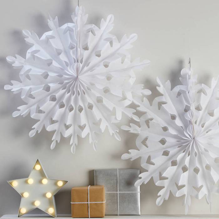 Christmas white hanging decorations snowflake giant decor party paper decoration snowflakes two fan ginger ray notonthehighstreet fold 58cm original